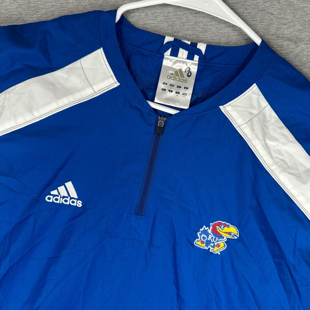 Kansas Jayhawks Adidas Shirt Men Small Blue 1/4 Zip Short Sleeve Windbreaker Y2K